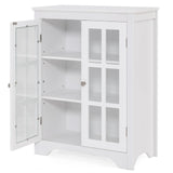Freestanding Display Storage Cabinet with 2 Glass Doors and Adjustable Shelves-White