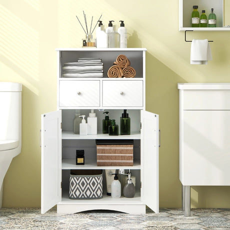 Bathroom Floor Cabinet with 2 Doors and 2 Adjustable Shelves for Bathroom-White