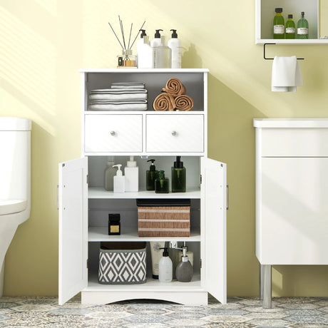 Bathroom Floor Cabinet with 2 Doors and 2 Adjustable Shelves for Bathroom-White