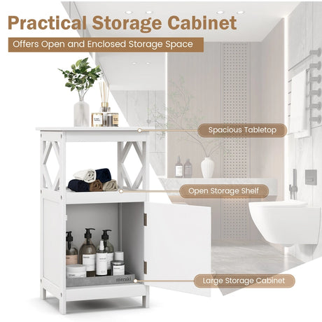 Single Door Storage Cabinet with Open Compartment for Home Living
