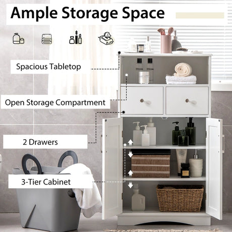 Bathroom Floor Cabinet with 2 Doors and 2 Adjustable Shelves for Bathroom-White