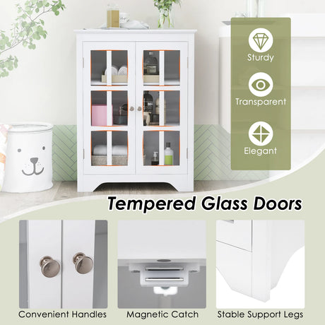 Freestanding Display Storage Cabinet with 2 Glass Doors and Adjustable Shelves-White