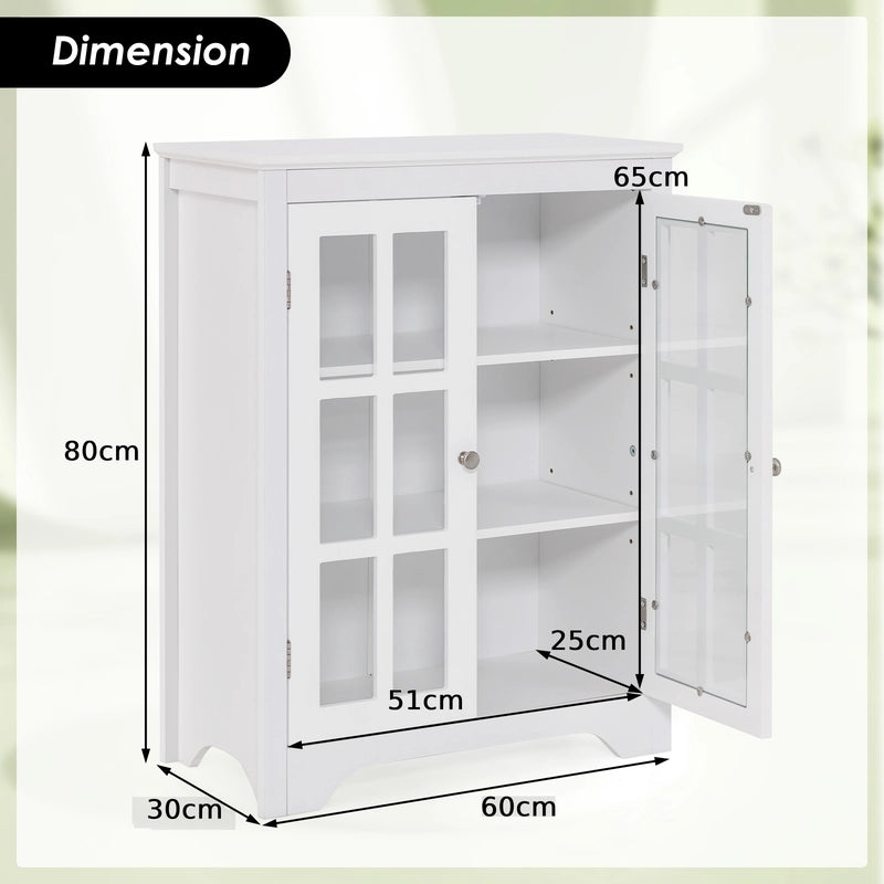 Freestanding Display Storage Cabinet with 2 Glass Doors and Adjustable Shelves-White