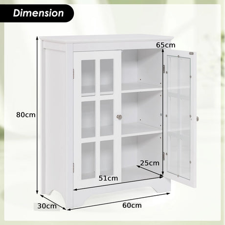 Freestanding Display Storage Cabinet with 2 Glass Doors and Adjustable Shelves-White