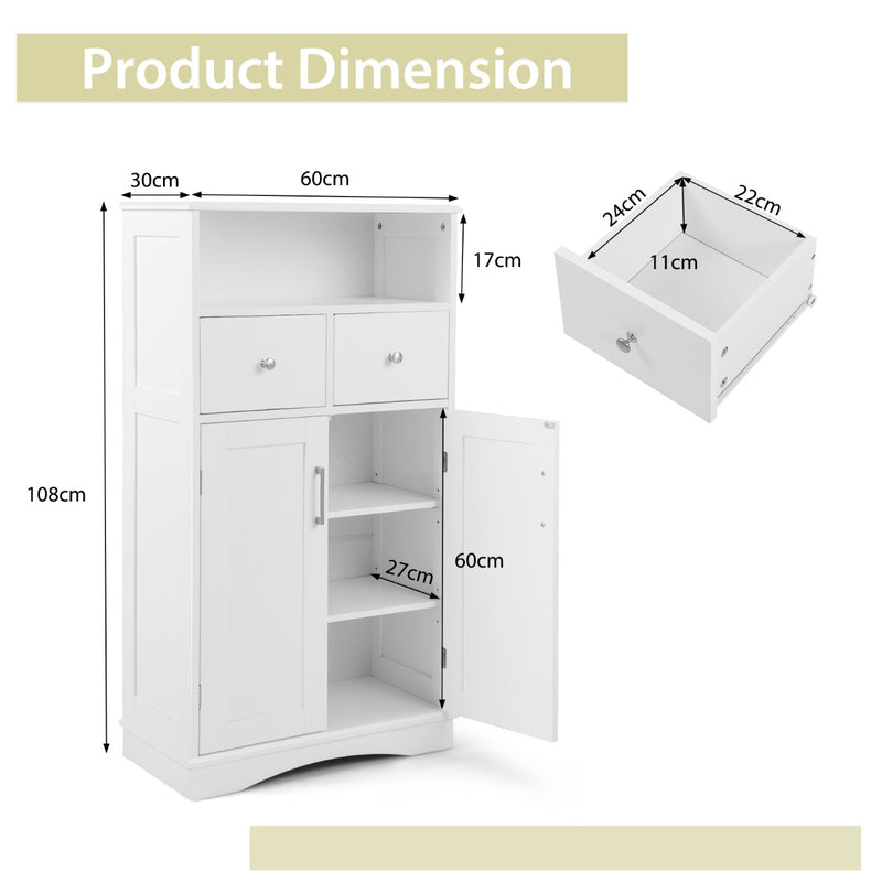 Bathroom Floor Cabinet with 2 Doors and 2 Adjustable Shelves for Bathroom-White