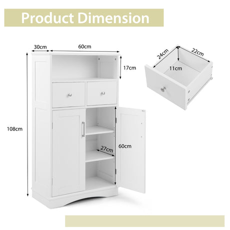 Bathroom Floor Cabinet with 2 Doors and 2 Adjustable Shelves for Bathroom-White