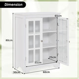 Freestanding Display Storage Cabinet with 2 Glass Doors and Adjustable Shelves-White