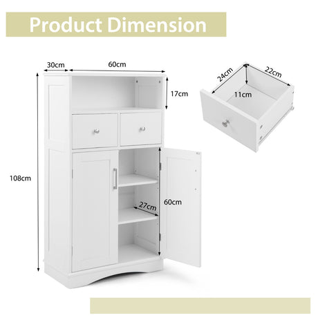 Bathroom Floor Cabinet with 2 Doors and 2 Adjustable Shelves for Bathroom-White