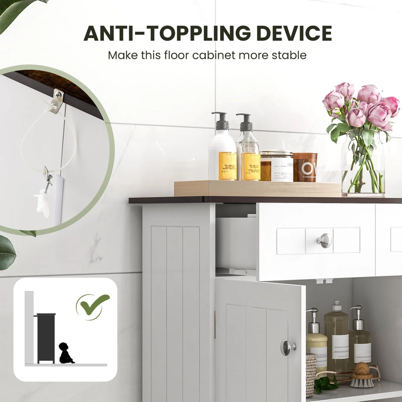 Freestanding Bathroom Floor Cabinet Storage Organizer with 2 Drawers-White