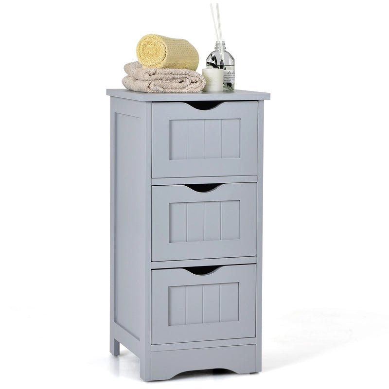 Bathroom Wooden Free Standing Storage Side Floor Cabinet Organizer-3-Tier.-Gray