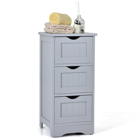 Bathroom Wooden Free Standing Storage Side Floor Cabinet Organizer-3-Tier.-Gray