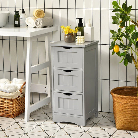 Bathroom Wooden Free Standing Storage Side Floor Cabinet Organizer-3-Tier.-Gray