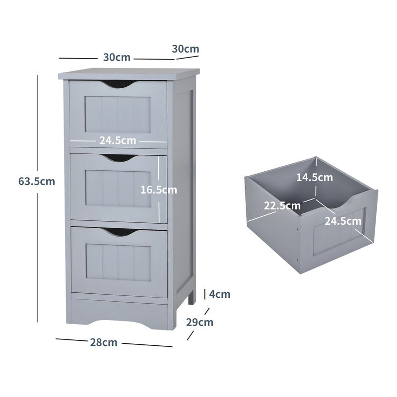 Bathroom Wooden Free Standing Storage Side Floor Cabinet Organizer-3-Tier.-Gray