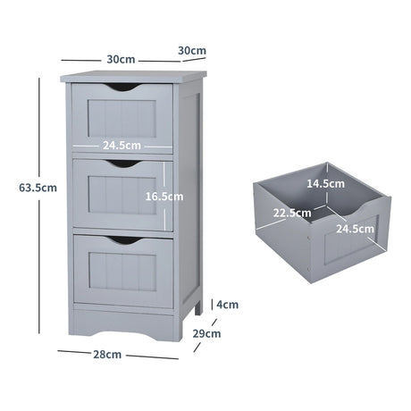 Bathroom Wooden Free Standing Storage Side Floor Cabinet Organizer-3-Tier.-Gray