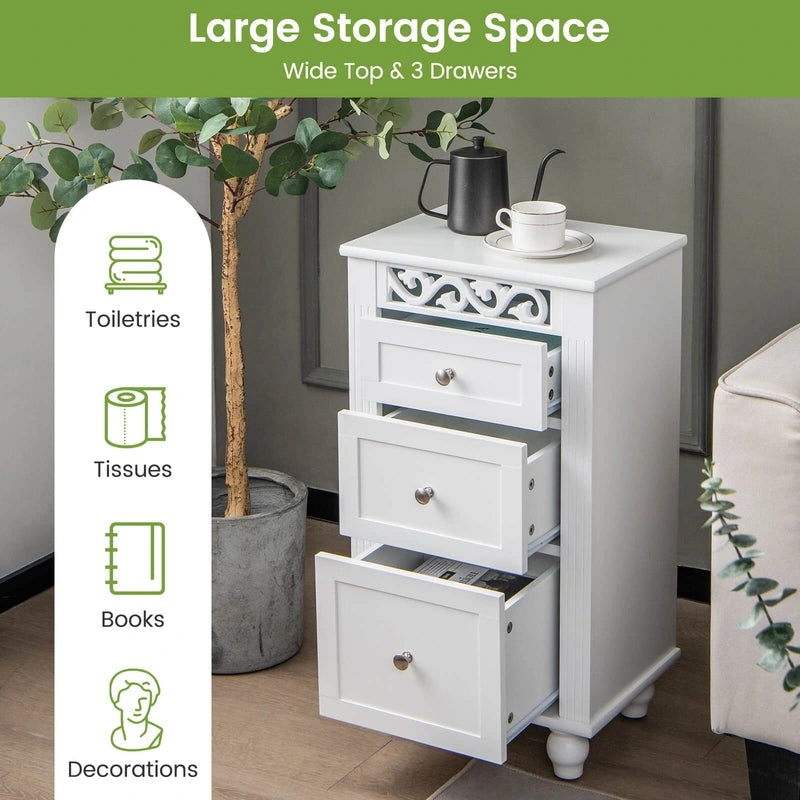 3-Drawer Freestanding Bathroom Storage Cabinet with Anti-toppling Device-White