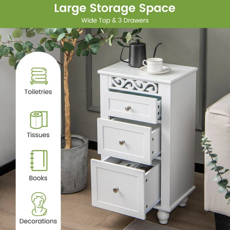 3-Drawer Freestanding Bathroom Storage Cabinet with Anti-toppling Device-White