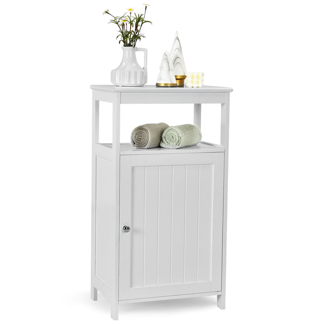Bathroom Floor Cabinet with Adjustable Shelf-White