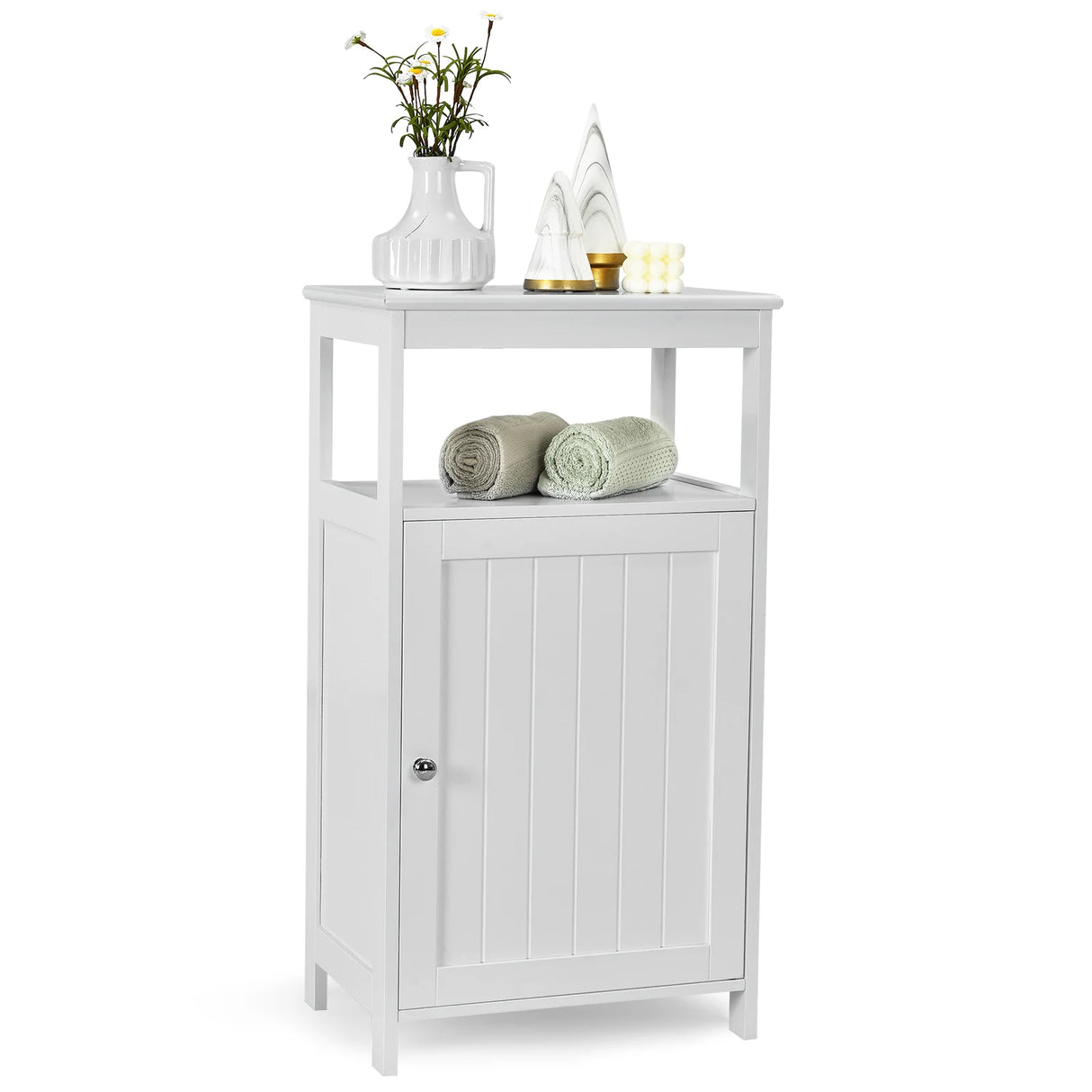 Bathroom Floor Cabinet with Adjustable Shelf-White