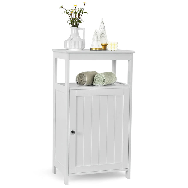 Bathroom Floor Cabinet with Adjustable Shelf-White