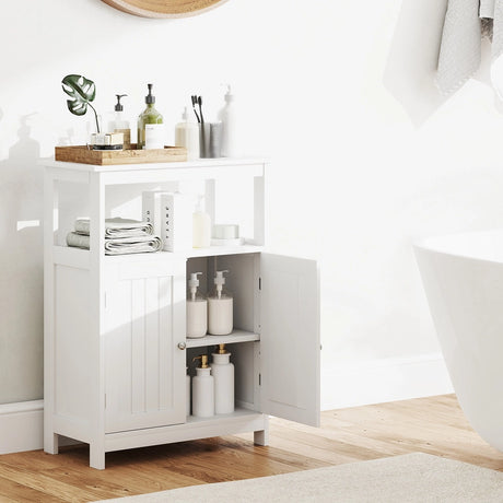 Bathroom Floor Cabinet Freestanding Storage Organizer with Open Compartment-White