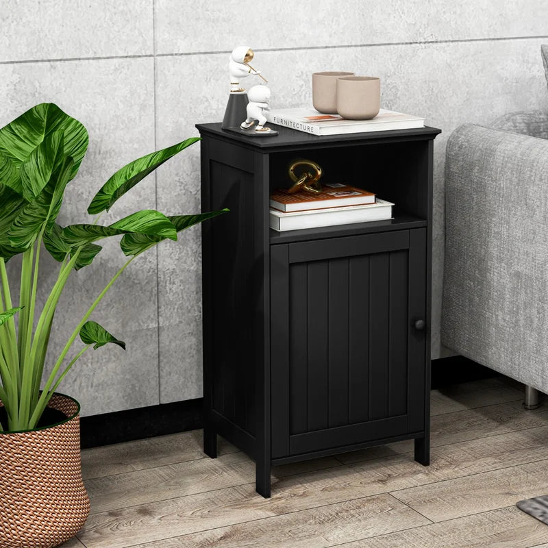 Bathroom Floor Single Door Side Cabinet with Open Compartment-Black