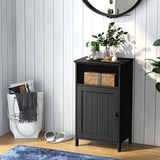 Bathroom Floor Single Door Side Cabinet with Open Compartment-Black