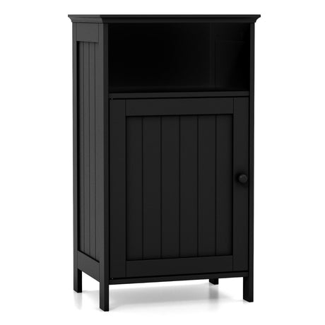 Bathroom Floor Single Door Side Cabinet with Open Compartment-Black