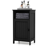 Bathroom Floor Single Door Side Cabinet with Open Compartment-Black