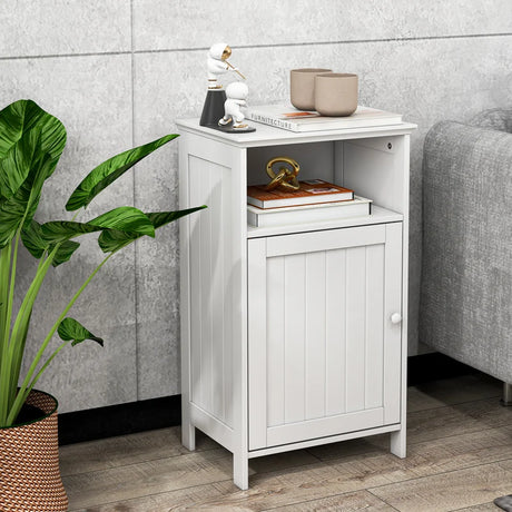 Bathroom Freestanding  Adjustable Shelf Floor Storage Cabinet-White