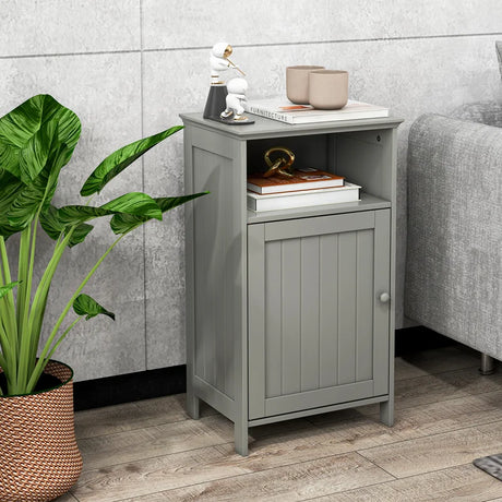 Bathroom Freestanding  Adjustable Shelf Floor Storage Cabinet-Gray