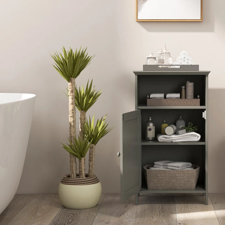 Bathroom Freestanding  Adjustable Shelf Floor Storage Cabinet-Gray