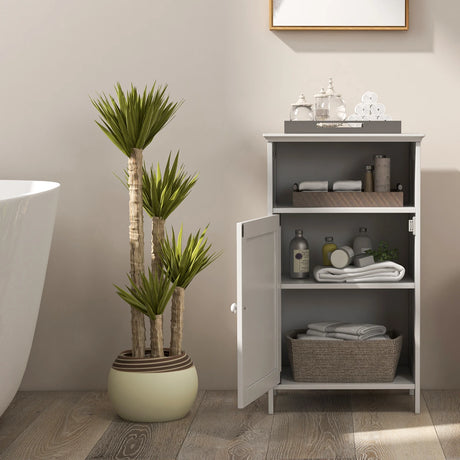 Bathroom Freestanding  Adjustable Shelf Floor Storage Cabinet-White