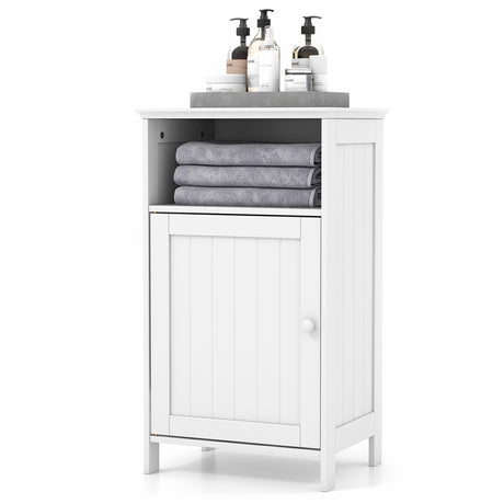 Bathroom Freestanding  Adjustable Shelf Floor Storage Cabinet-White
