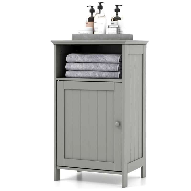 Bathroom Freestanding  Adjustable Shelf Floor Storage Cabinet-Gray