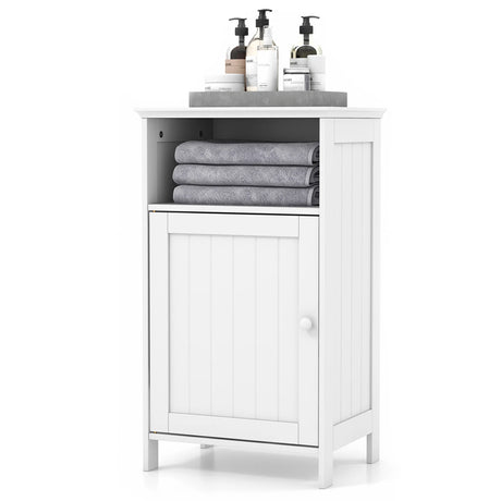 Bathroom Freestanding  Adjustable Shelf Floor Storage Cabinet-White