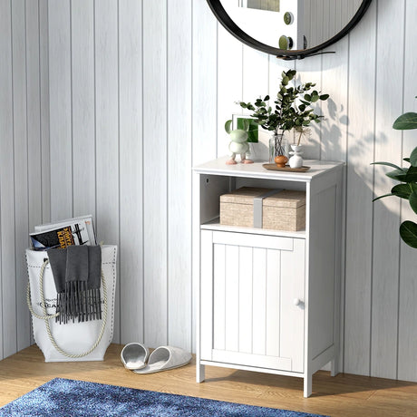 Bathroom Freestanding  Adjustable Shelf Floor Storage Cabinet-White