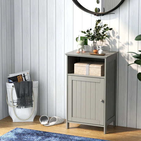Bathroom Freestanding  Adjustable Shelf Floor Storage Cabinet-Gray