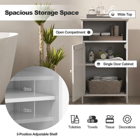 Bathroom Freestanding  Adjustable Shelf Floor Storage Cabinet-White