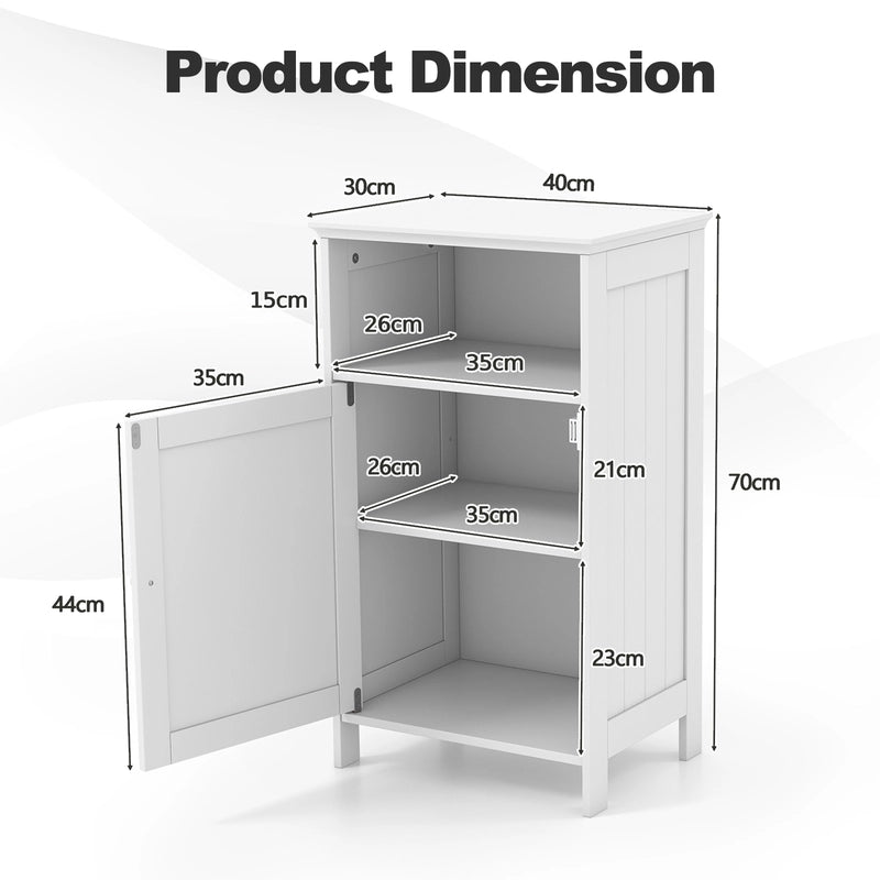 Bathroom Freestanding  Adjustable Shelf Floor Storage Cabinet-White