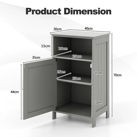 Bathroom Freestanding  Adjustable Shelf Floor Storage Cabinet-Gray