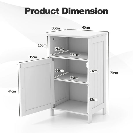 Bathroom Freestanding  Adjustable Shelf Floor Storage Cabinet-White
