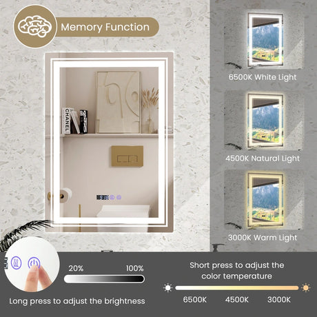 Anti-Fog Bathroom Led Vanity Mirror with 3 Colors 3000-6500K
