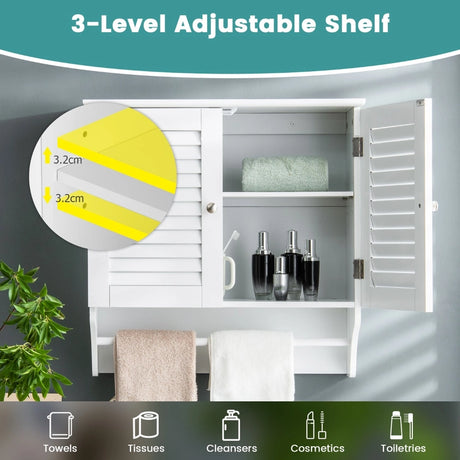 Bathroom Medicine Cabinet with Height Adjustable Shelf and Towels Bar