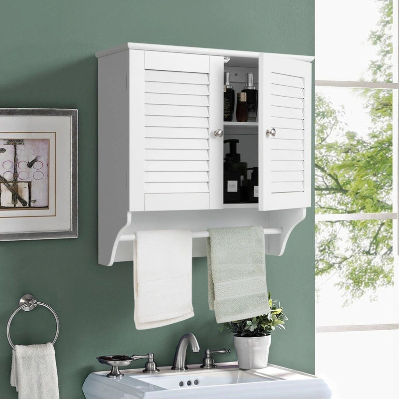 Bathroom Medicine Cabinet with Height Adjustable Shelf and Towels Bar