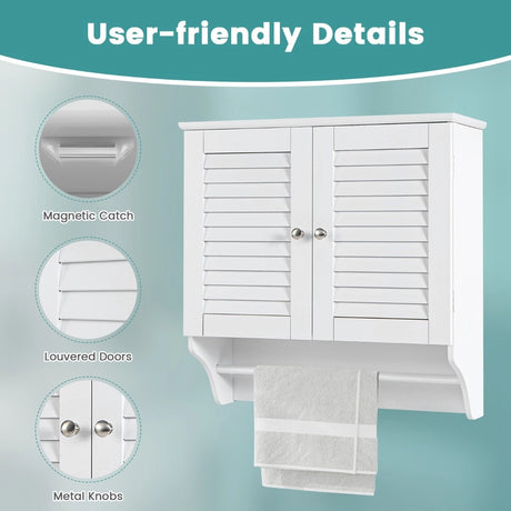 Bathroom Medicine Cabinet with Height Adjustable Shelf and Towels Bar
