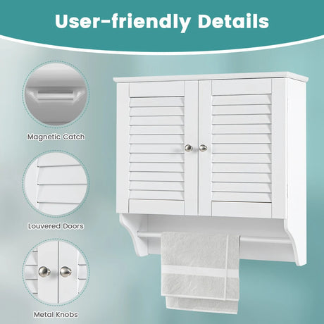 Bathroom Medicine Cabinet with Height Adjustable Shelf and Towels Bar