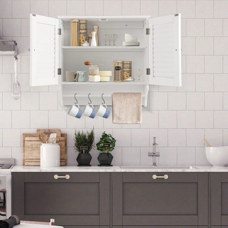 Bathroom Medicine Cabinet with Height Adjustable Shelf and Towels Bar