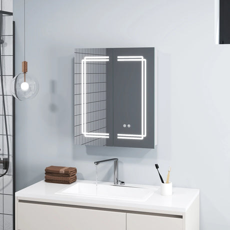 60 x 70 cm Bathroom Medicine Cabinet with LED Lighted, 2 Outlets and Adjustable Storage Shelves