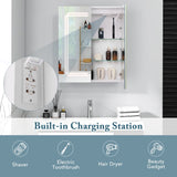 60 x 70 cm Bathroom Medicine Cabinet with LED Lighted, 2 Outlets and Adjustable Storage Shelves