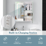 60 x 70 cm Bathroom Medicine Cabinet with LED Lighted, 2 Outlets and Adjustable Storage Shelves